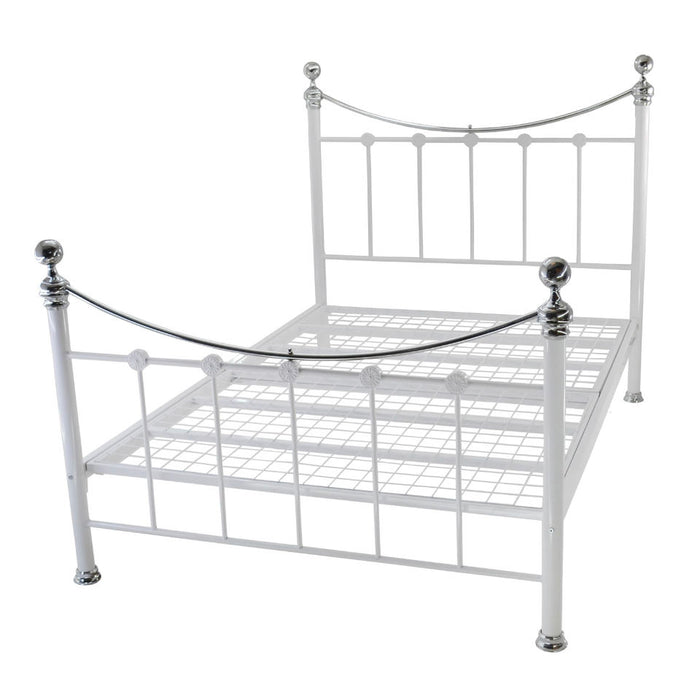 Cambridge Metal Bed Frame in Chrome and White Finish
