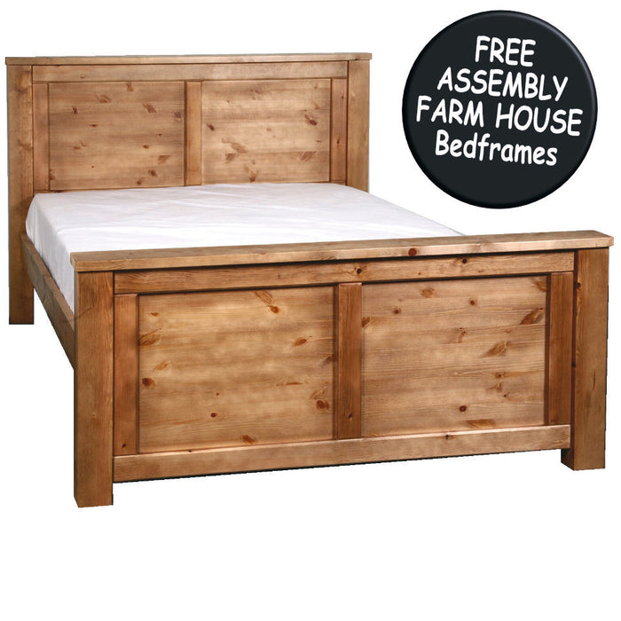 Farm House Chunky Panel High Foot End Solid Pine Wooden Bed Frame