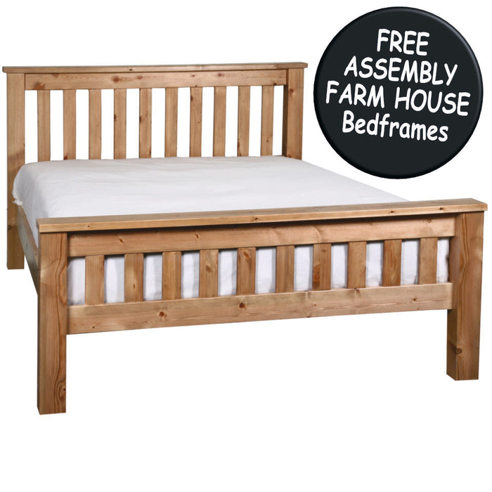 Farm House Chunky Slatted High Foot End Solid Pine Wooden Bed Frame