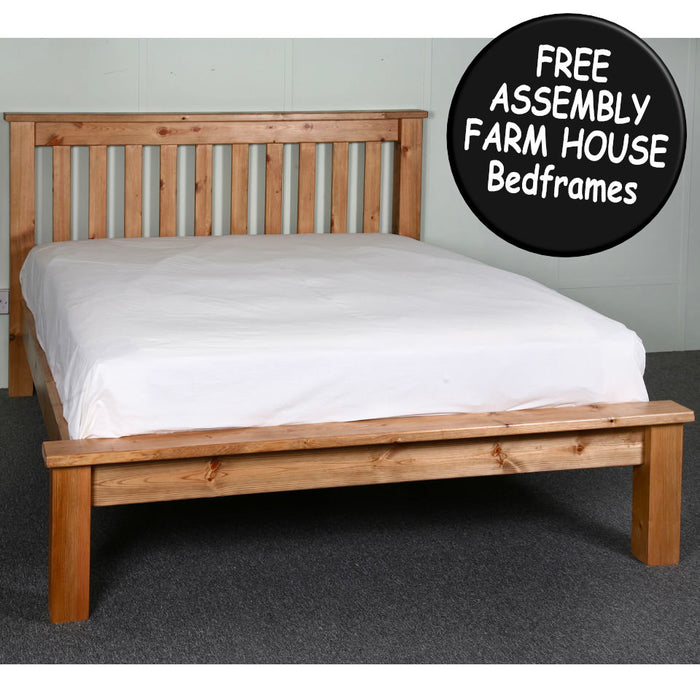 Farm House Chunky Shaker Style Low Foot End Solid Pine Wooden Bed Frame