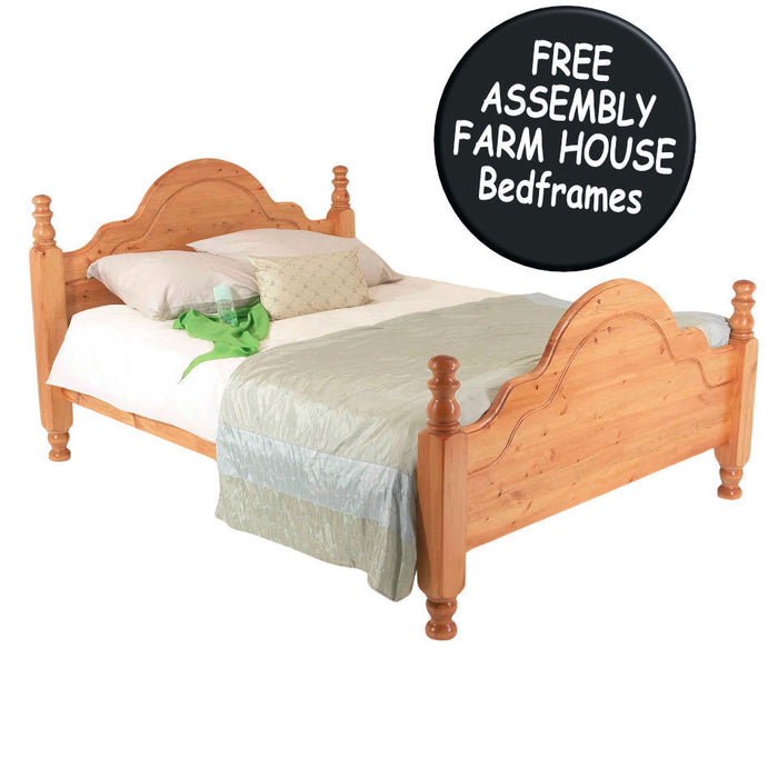Farm House Classic Bed With High Foot End Solid Pine Wooden Bed Frame