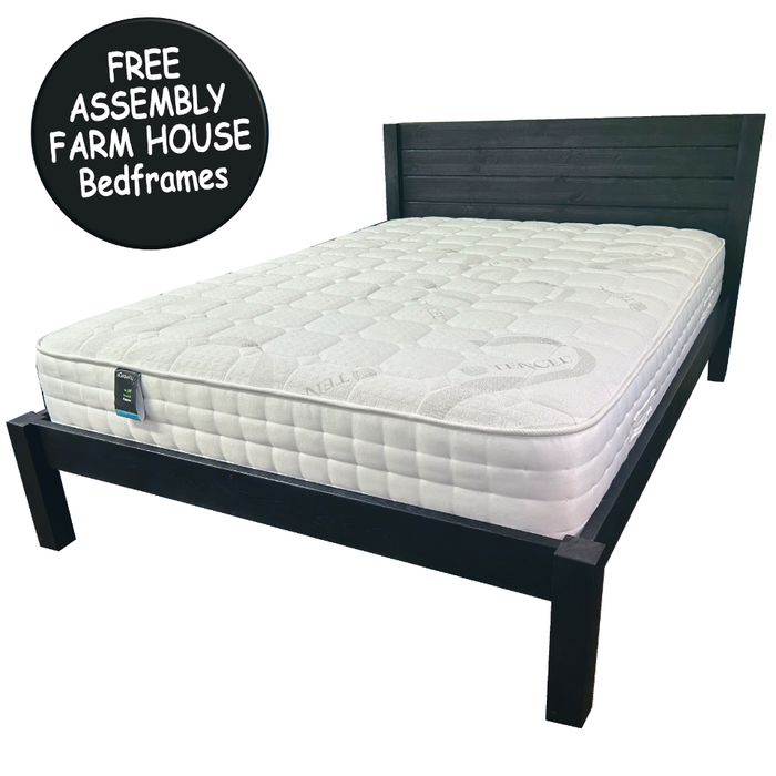 Farm House Galley Solid Pine Wooden Bed Frame in Black Ash