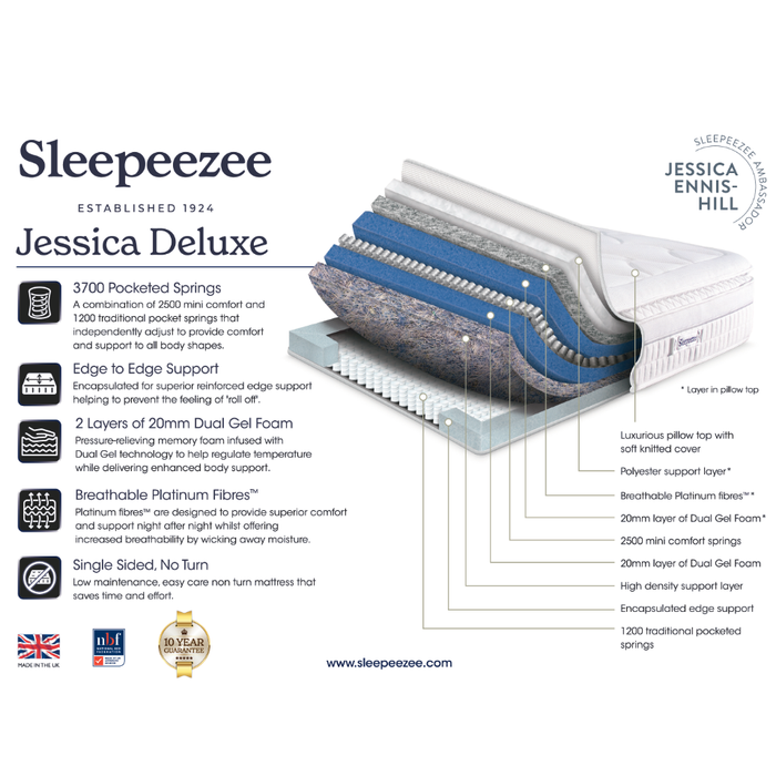 Sleepeezee Jessica Deluxe 180cm (6ft) Super Kingsize Mattress