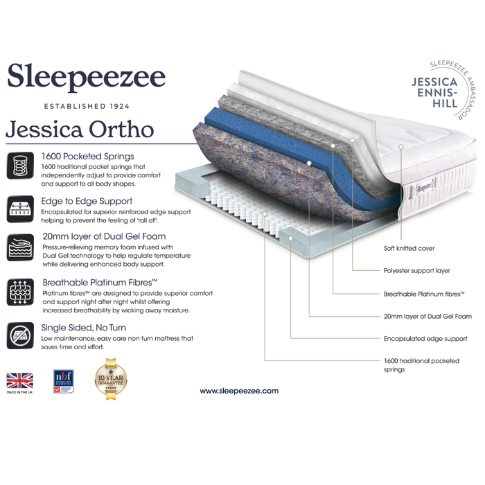Sleepeezee Jessica Ortho 150cm (5ft) Kingsize Mattress