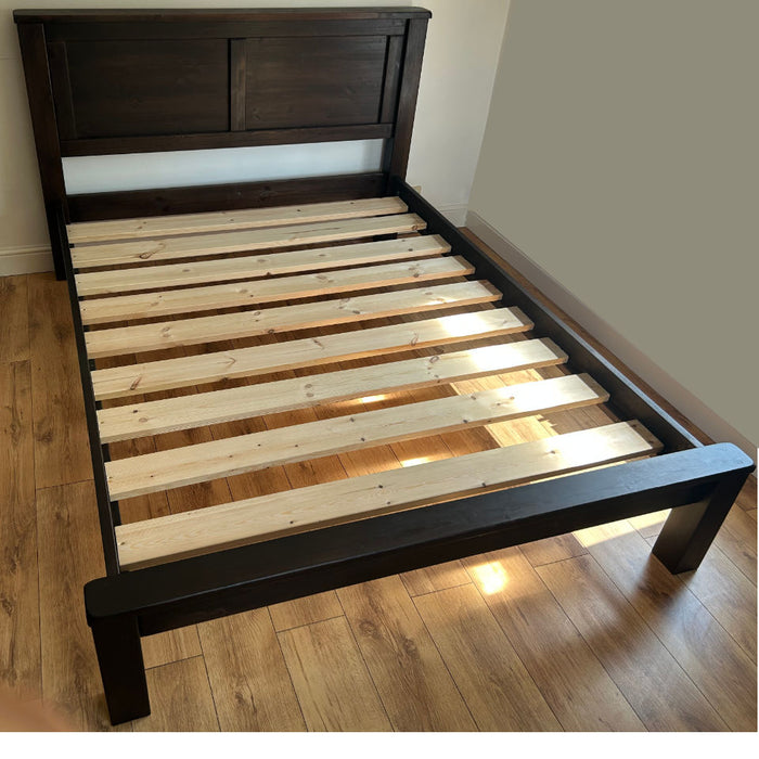 Farm House Walnut Colour Chunky Panel Low Foot End Solid Pine Wooden Bed Frame