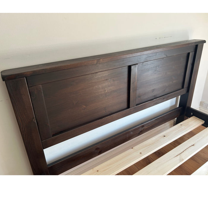 Farm House Walnut Colour Chunky Panel Low Foot End Solid Pine Wooden Bed Frame