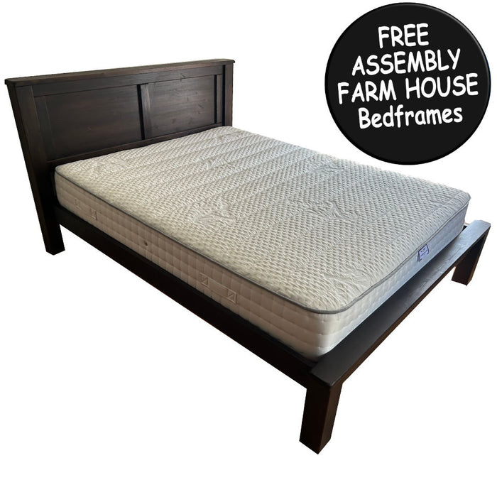 Farm House Walnut Colour Chunky Panel Low Foot End Solid Pine Wooden Bed Frame