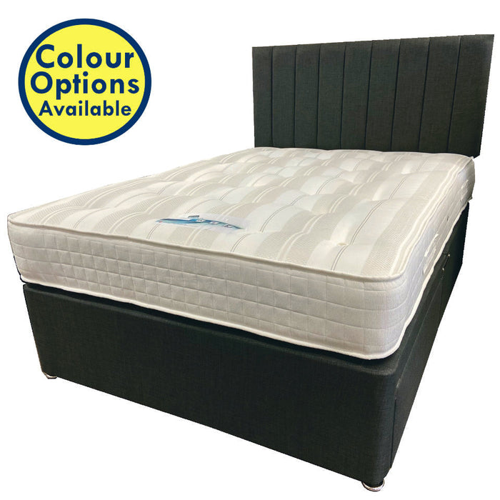 Classic Beds New Pocket Firm Feel 4ft6 Double 2 Drawer Divan Bed and Headboard