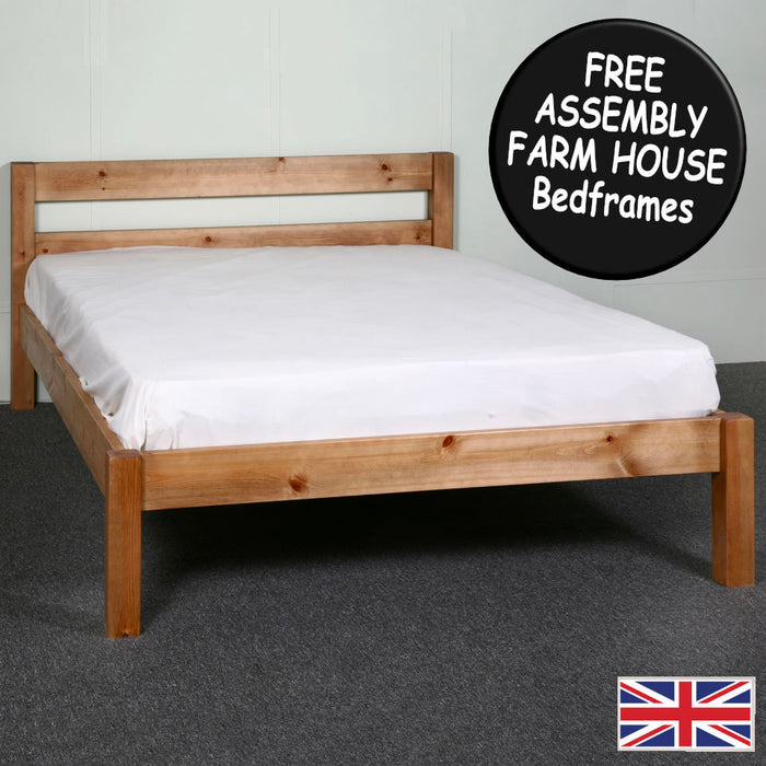 Farm House Ranch Solid Pine Wooden Bed Frame