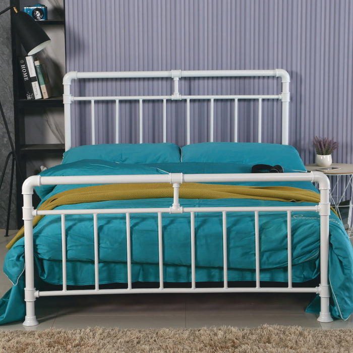 Pipe Metal 4ft6 Double Bed Frame in White Finish